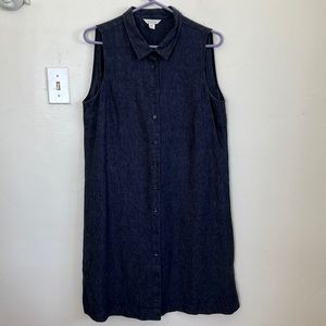 Garnet Hill Sleeveless Dress Blue Button Front Collared Size 12